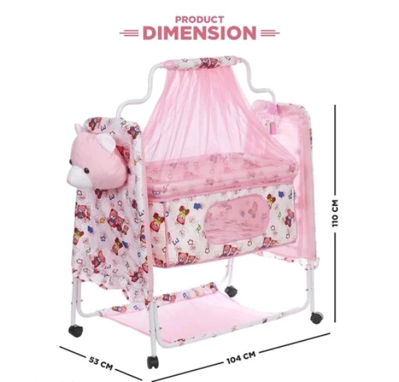 Cozy New Born Baby Cradle, Baby Swing, Baby Jhula, Baby Palna, Baby Bedding, Baby Bed, Crib, Bassinet with Mattress, Pillow, Mosquito Net for 0-9 Months (Pink) - Free Size, Pink, Cradle Material :Cotton, Jhula, Multipack 1